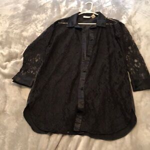 GUC Victoria’s Secret black lace and satin tunic shirt size P/S
